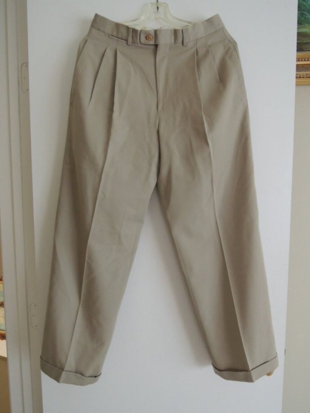 Mens Pants Size 30 x 29 Barneys NY Fine Worsted Super 100s Tan Cuff Dress Slacks